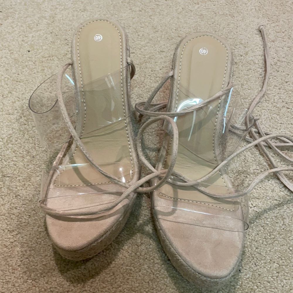 lace up wedge with clear straps